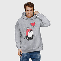Толстовка оверсайз мужская Пингвин с шариком, цвет: меланж — фото 2