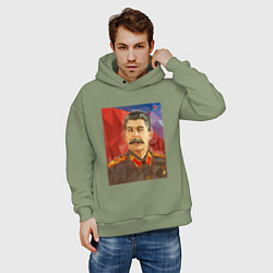 Толстовка оверсайз мужская Сталин: полигоны, цвет: авокадо — фото 2
