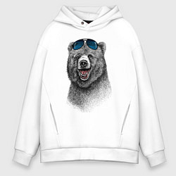 Толстовка оверсайз мужская Медведь в очках, цвет: белый