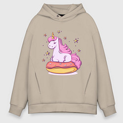 Толстовка оверсайз мужская Единорог на пончике, цвет: миндальный