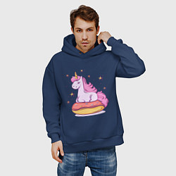 Толстовка оверсайз мужская Единорог на пончике, цвет: тёмно-синий — фото 2