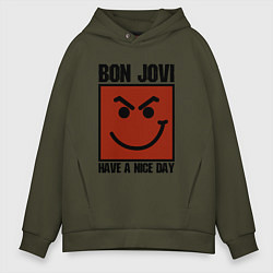 Толстовка оверсайз мужская Bon Jovi: Have a nice day, цвет: хаки