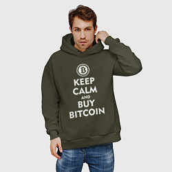 Толстовка оверсайз мужская Keep Calm & Buy Bitcoin, цвет: хаки — фото 2