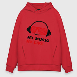 Толстовка оверсайз мужская My music my life, цвет: красный