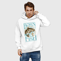 Толстовка оверсайз мужская Born to Fish, цвет: белый — фото 2