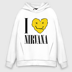 Толстовка оверсайз мужская I love Nirvana, цвет: белый