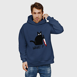 Толстовка оверсайз мужская What cat, цвет: тёмно-синий — фото 2