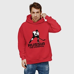 Толстовка оверсайз мужская Russia: Hockey Champion, цвет: красный — фото 2
