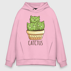 Толстовка оверсайз мужская Кактус Котики, цвет: светло-розовый