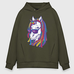 Толстовка оверсайз мужская Rasta Unicorn, цвет: хаки