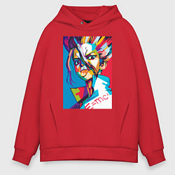 Толстовка оверсайз мужская EMC2 Аниме Доктор Стоун, цвет: красный