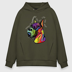 Толстовка оверсайз мужская Берегись шнауцеров!, цвет: хаки