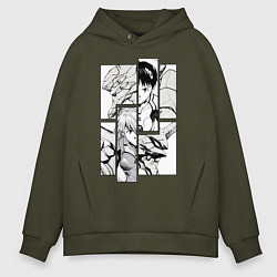 Толстовка оверсайз мужская Аска и Синдзи, Евангелион, цвет: хаки