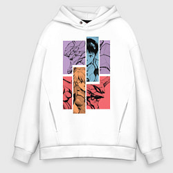 Толстовка оверсайз мужская Аска и Синдзи, Евангелион, цвет: белый