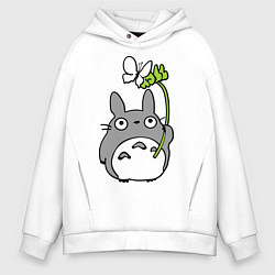 Толстовка оверсайз мужская Totoro и бабочка, цвет: белый