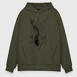 Толстовка оверсайз мужская Polygonal deer, цвет: хаки