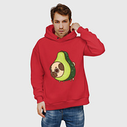 Толстовка оверсайз мужская Мопс-авокадо, цвет: красный — фото 2