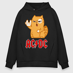 Толстовка оверсайз мужская ACDC rock cat, цвет: черный
