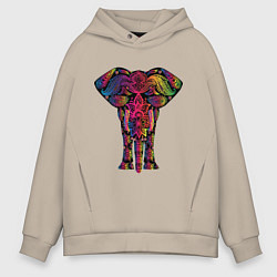 Толстовка оверсайз мужская  Слон с орнаментом, цвет: миндальный