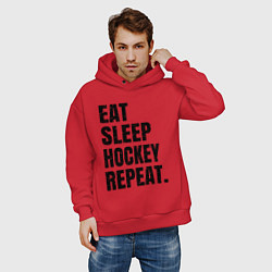 Толстовка оверсайз мужская EAT SLEEP HOCKEY REPEAT, цвет: красный — фото 2