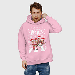 Толстовка оверсайз мужская Битлз Новогодний, цвет: светло-розовый — фото 2