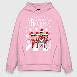 Толстовка оверсайз мужская Битлз Новогодний, цвет: светло-розовый