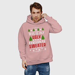 Толстовка оверсайз мужская My ugly christmas sweater, цвет: пыльно-розовый — фото 2