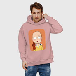 Толстовка оверсайз мужская Сайтама One Punch Man, цвет: пыльно-розовый — фото 2