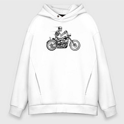 Толстовка оверсайз мужская Skull Motorcycle, цвет: белый