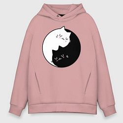 Толстовка оверсайз мужская Yin and Yang cats, цвет: пыльно-розовый