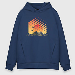 Толстовка оверсайз мужская Mountain Galaxy Sunset, цвет: тёмно-синий