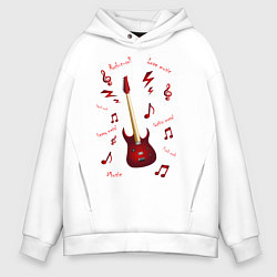 Толстовка оверсайз мужская Красная гитара Рок музыка, цвет: белый