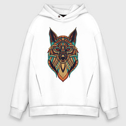 Толстовка оверсайз мужская Лиса Орнамент, цвет: белый