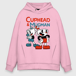 Толстовка оверсайз мужская Cuphead & Mugman, цвет: светло-розовый