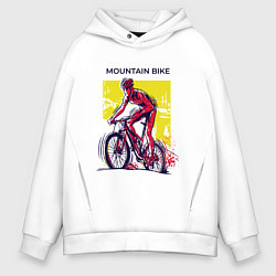 Толстовка оверсайз мужская Mountain Bike велосипедист, цвет: белый