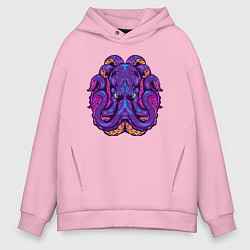 Толстовка оверсайз мужская Злой осьминог, цвет: светло-розовый