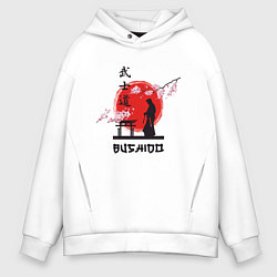 Толстовка оверсайз мужская Самурай и сакура, цвет: белый