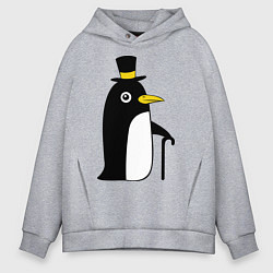 Толстовка оверсайз мужская Пингвин в шляпе, цвет: меланж