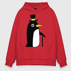 Толстовка оверсайз мужская Пингвин в шляпе, цвет: красный