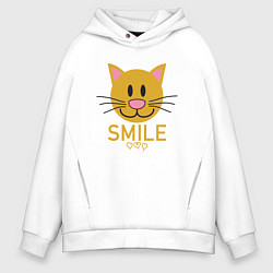 Толстовка оверсайз мужская Smile Cat, цвет: белый