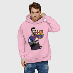 Толстовка оверсайз мужская Lionel Messi Barcelona Argentina, цвет: светло-розовый — фото 2