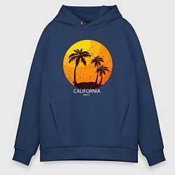 Толстовка оверсайз мужская Лето, пальмы, Калифорния, цвет: тёмно-синий