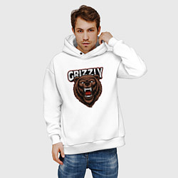 Толстовка оверсайз мужская Медведь Grizzly, цвет: белый — фото 2