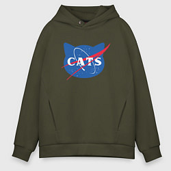 Толстовка оверсайз мужская Cats NASA, цвет: хаки