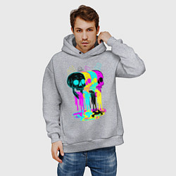 Толстовка оверсайз мужская 4 ЧЕРЕПА SKULLS NEON, цвет: меланж — фото 2