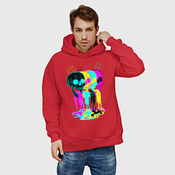 Толстовка оверсайз мужская 4 ЧЕРЕПА SKULLS NEON, цвет: красный — фото 2