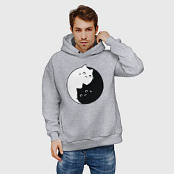 Толстовка оверсайз мужская Инь Ян Котики, цвет: меланж — фото 2