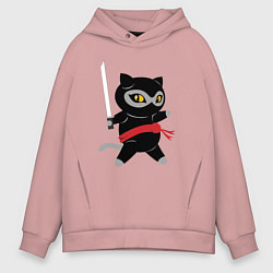 Толстовка оверсайз мужская Ninja Cat, цвет: пыльно-розовый