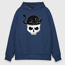 Толстовка оверсайз мужская Skull Cat, цвет: тёмно-синий