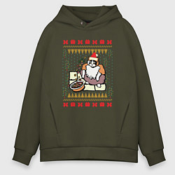 Толстовка оверсайз мужская Рождественский свитер Котик с колечками, цвет: хаки